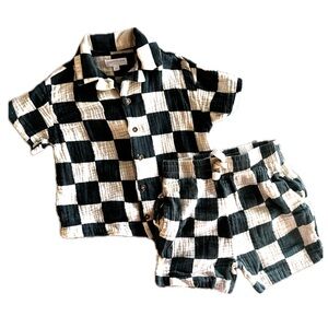 Grayson Mini Toddler 2-Piece Set 3T | Green Checkered Print Gauze